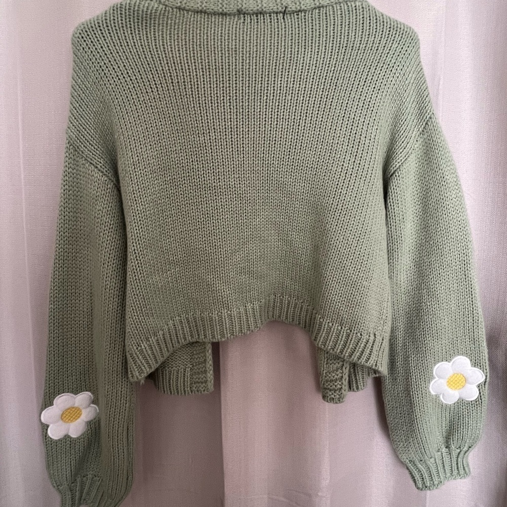 SHEIN Floral Cardigan – Cropped, Green & White Cottagecore - Picture 4 of 4